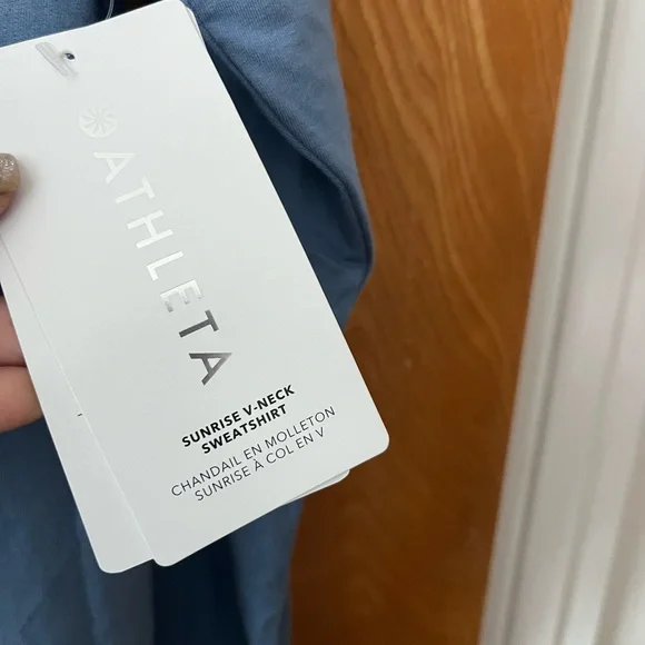 Athleta Blue V-Neck Sweatshirt L - Picture 5 of 9